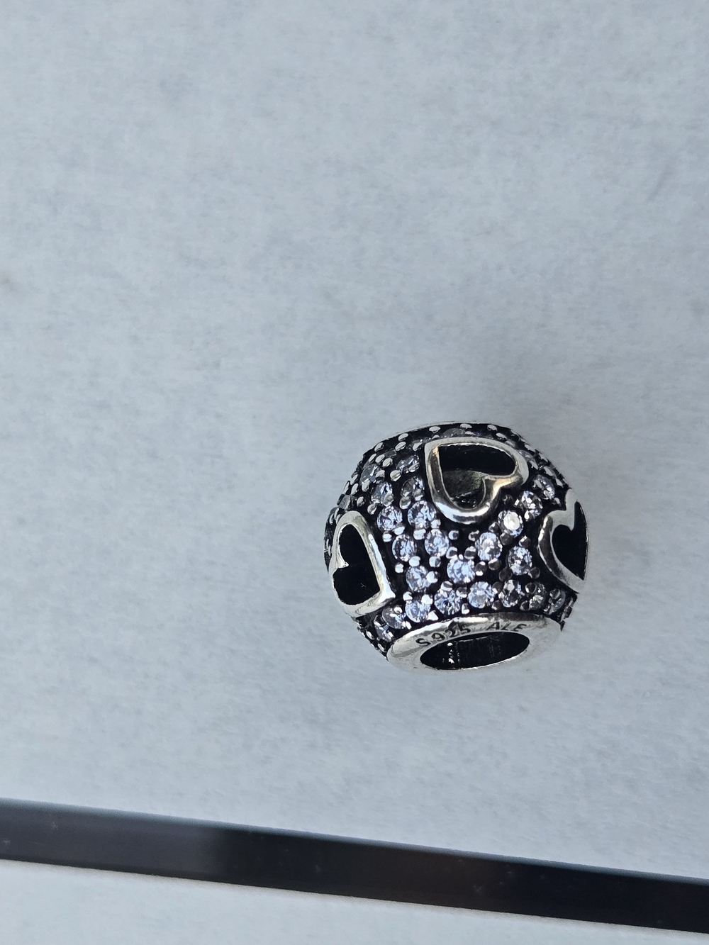 Sterling Silver Heart Pave Charm Bead - Black and Silver